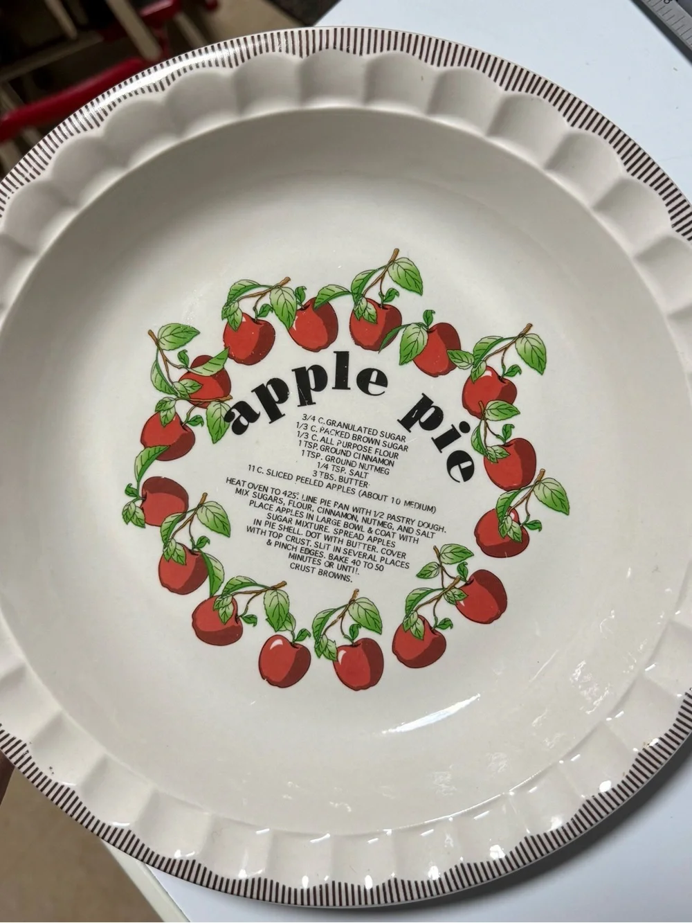 Vintage Royal Red Apple Pie Plate Recipe Plate 11” Ceramic Farmhouse Cottagecore